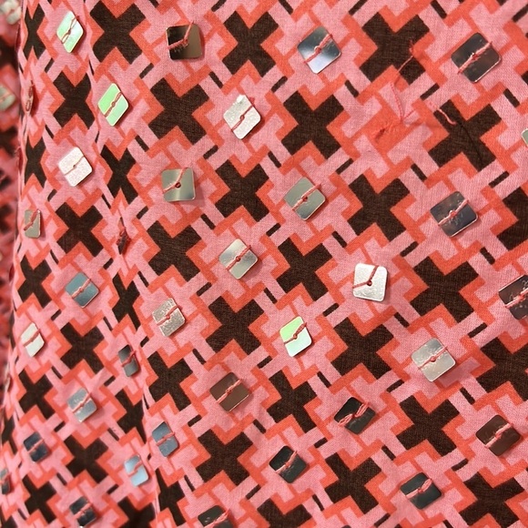 Tory Burch Boho Pink Printed Long Sleeve V Neck Blouse with Sequins Sz 8 - Picture 4 of 11